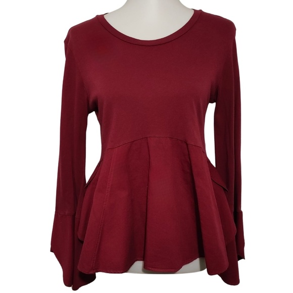 Guest Editor Maroon Bell Sleeve Peplum Top - Picture 1 of 11